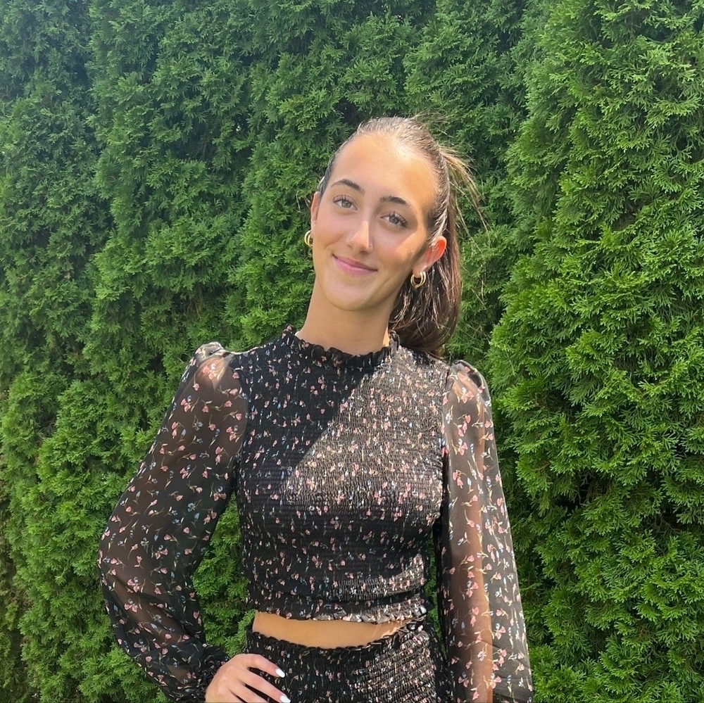 RD Style Black and Pink Floral Crop Blouse, Size Small